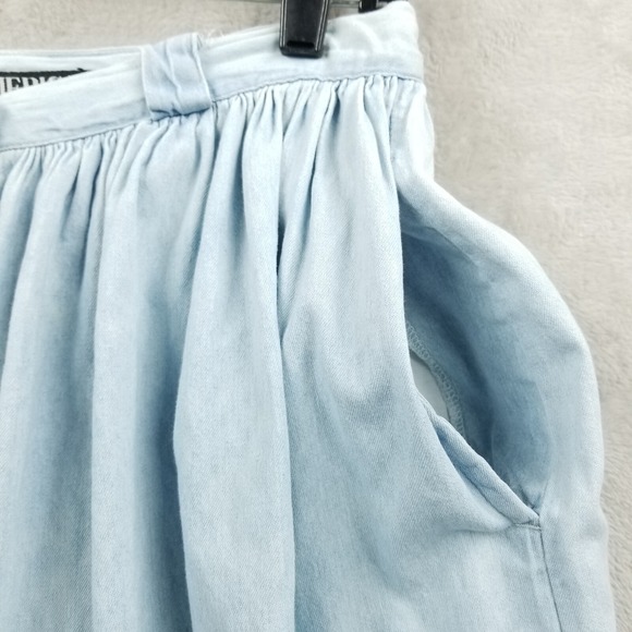 Vintage Skirt Women 10 Blue Denim Gathered Snap Front Pockets 90's Boho Cottage - Picture 6 of 9
